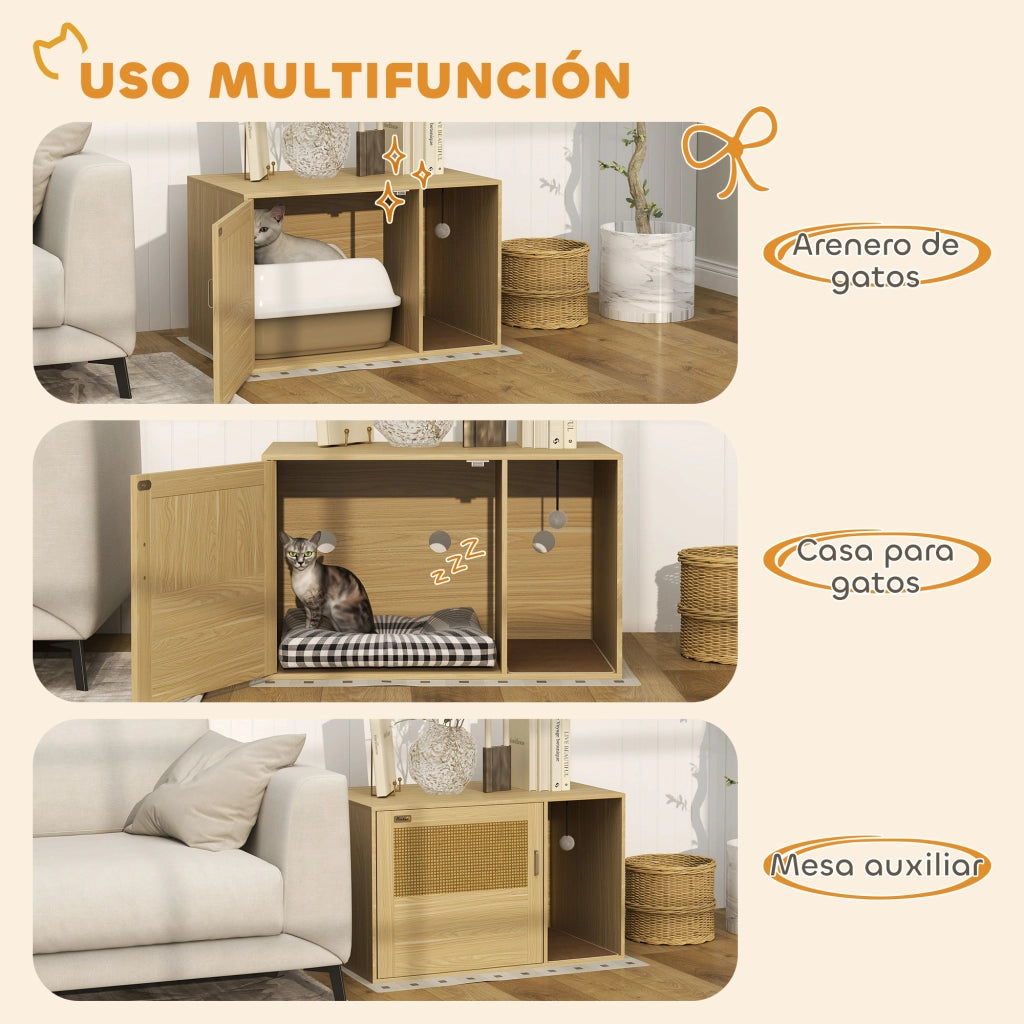 Casetta per Gatti con Porta in Rattan ¨C zephmum ¨C 80x50x50 cm Roble