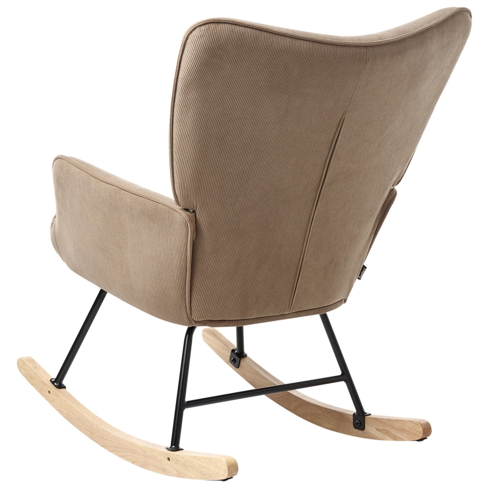 Poltrona a dondolo Tortora Jumbo Corda Tappezzeria Metallo Gambe nere Confortevole Ampio schienale e braccioli Soggiorno Camera da letto