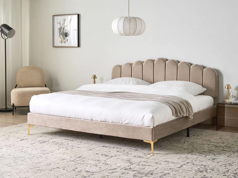 Letto matrimoniale 180 x 200 cm velluto Gambe in metallo tortora con testiera e base a doghe