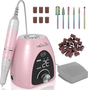 Vijilatrice elettrica con display LED e pedale a piede, set di manicure e pedicure per inizio, 6 in 1 bit, 35.000 giri/min, caricabile via USB