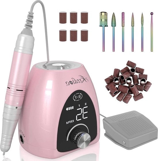 Vijilatrice elettrica con display LED e pedale a piede, set di manicure e pedicure per inizio, 6 in 1 bit, 35.000 giri/min, caricabile via USB