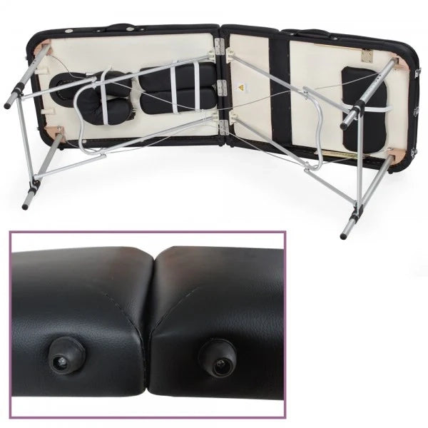 Lettino da massaggio pieghevole con imbottitura spessa 3 sezioni struttura in alluminio portatile copertura nera 08_0000451