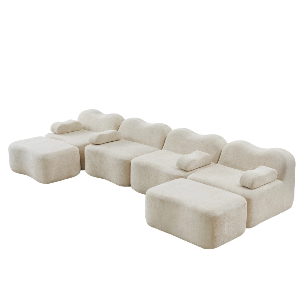 Divano modulare a U in velluto beige; schiuma 32D; senza struttura; 384x167x70 cm