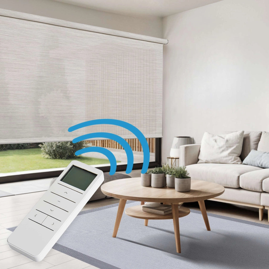 Tende a Rullo Motorizzate Screen Premium con finiture in alluminio Tessuto Tecnico con Motore e Telecomando  Grigio-Beige 100x250 cm