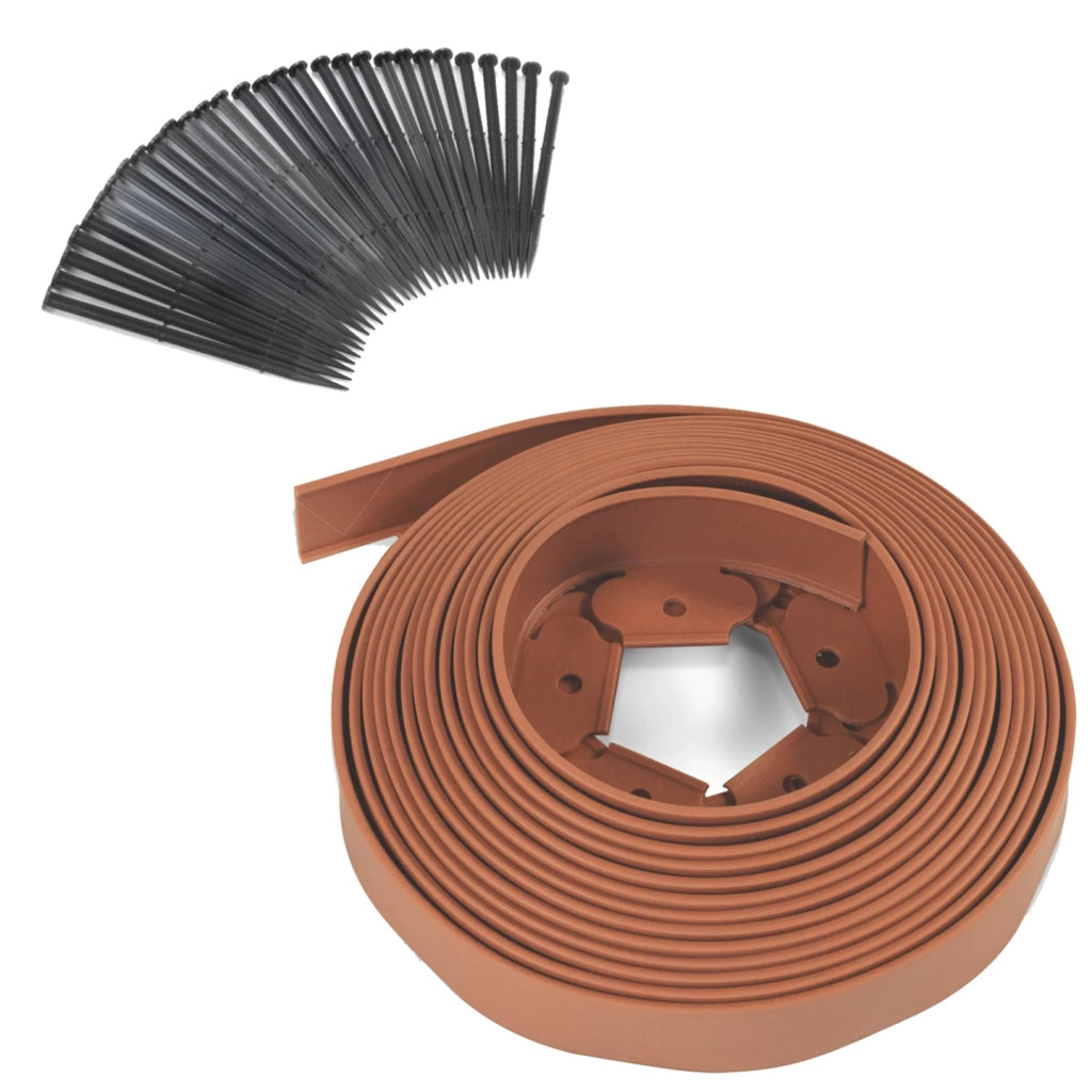 IDMarket - Bordature per prato flessible 10 mt terracotta altezza 5 cm + 30 picchetti