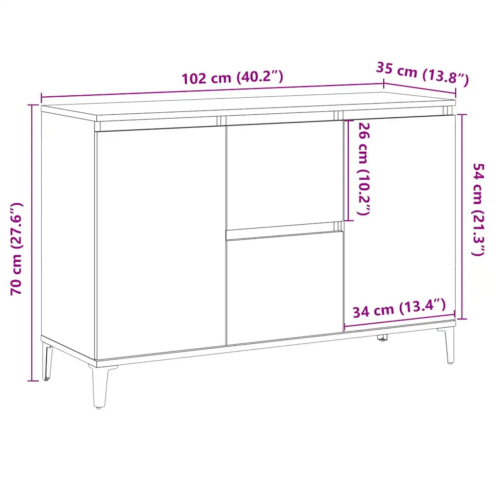 Credenza Legno Antico 102x35x70 cm in Legno Multistrato 856486