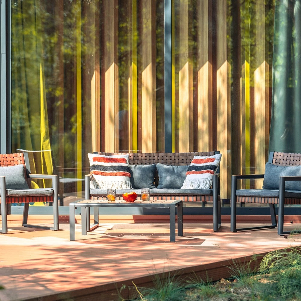 Set mobili da giardino TEXAS con divano poltrone e tavolino da caffè grigio