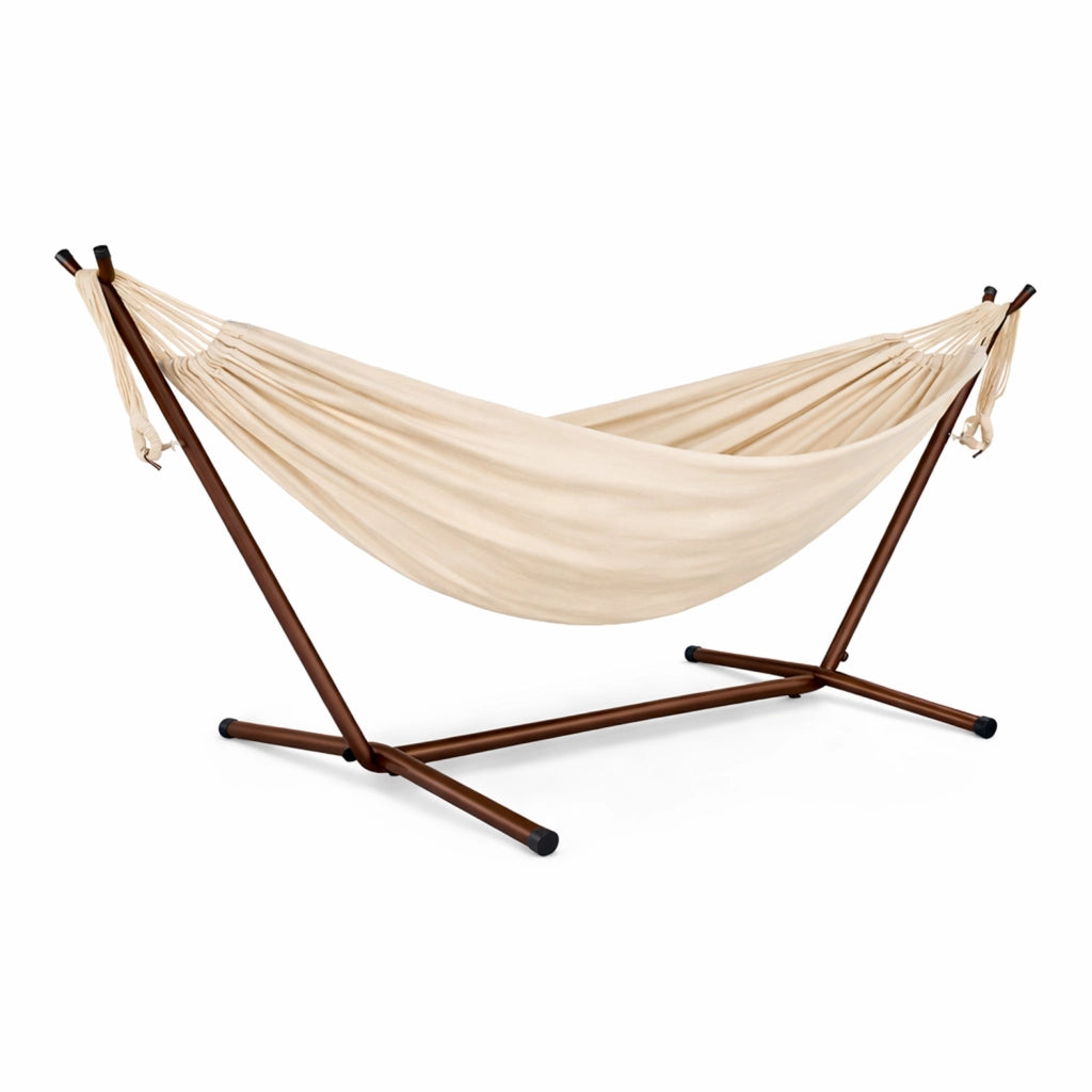Amaca Da Giardino Con Supporto In Acciaio Portata 200 Kg Altezza Regolabile Telo Cotone Resistente Esterno Terrazzo Piscina Balcone Con Borsa Supporto Marrone 265 x 110 x 100 Cm Beige