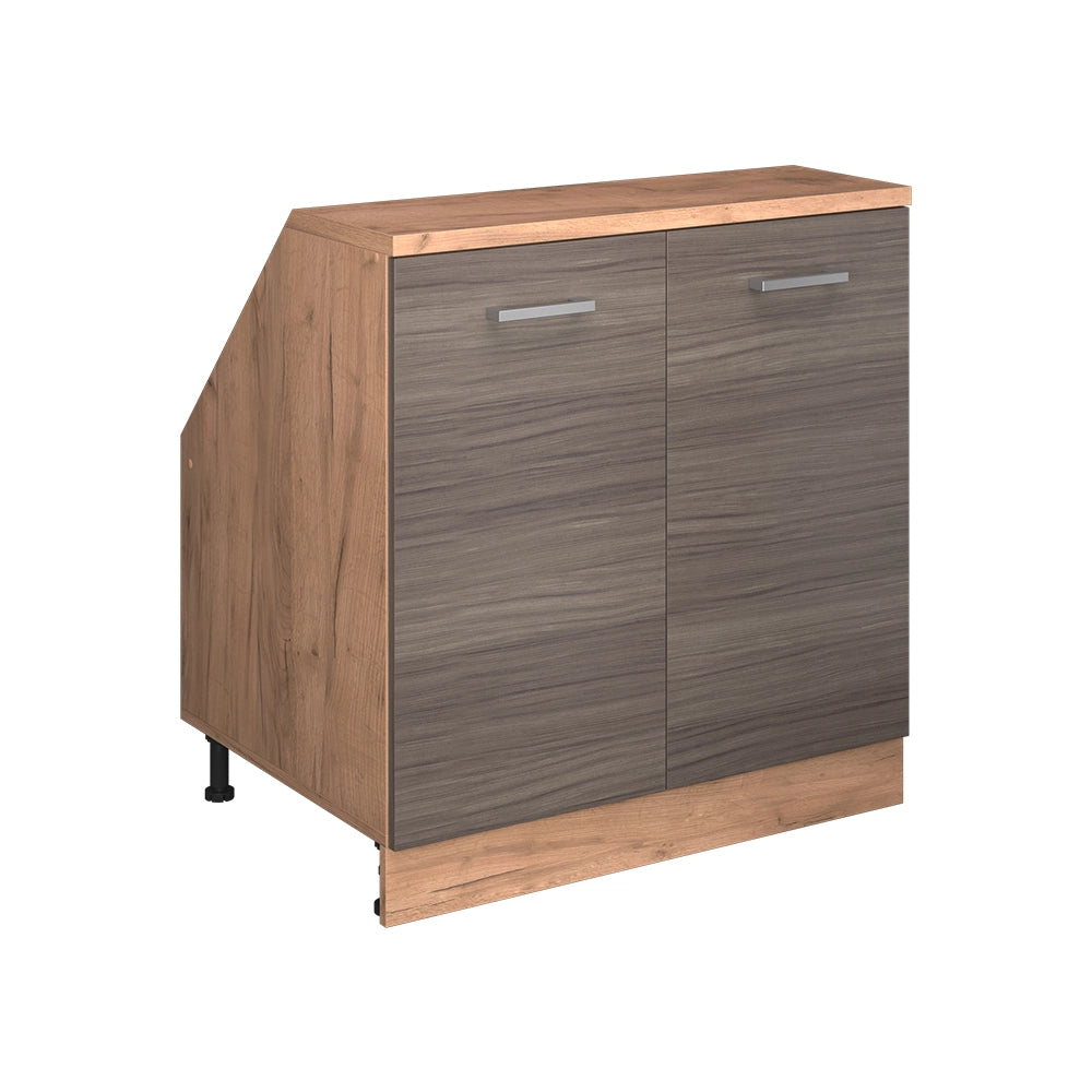Mobile cucina sottotetto R-Line Grigio nobile/Rovere dorato 80 cm con 2 porte, carcassa 60 cm profondità Vicco