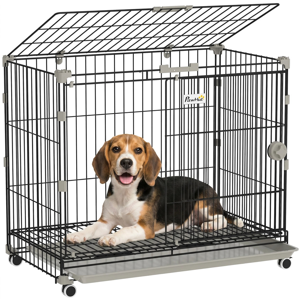 Cage per Cani con Vassoio Amovibile e Ruote ¨C zephmum ¨C Nero 75.5x46x64.5cm