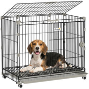 Cage per Cani con Vassoio Amovibile e Ruote ¨C zephmum ¨C Nero 75.5x46x64.5cm