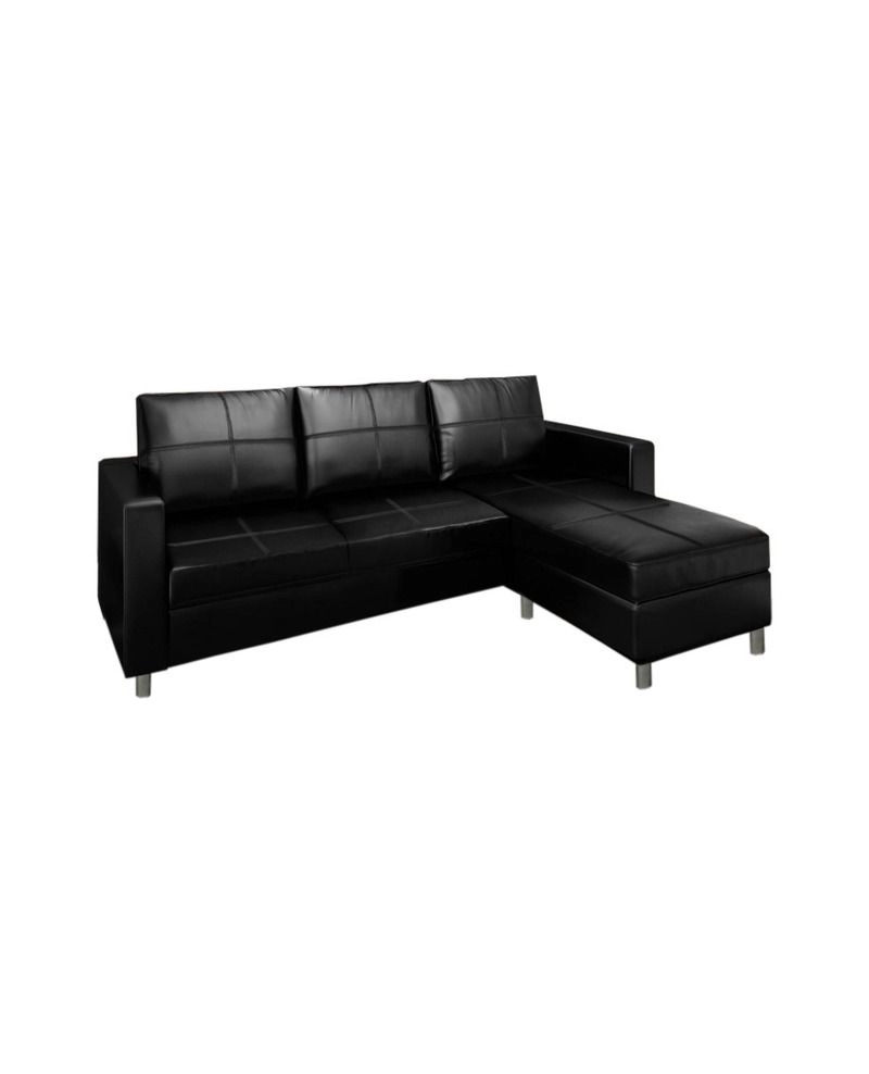 Divano 3 posti con pouf reversibile dx/sx in ecopelle nero 205cm Sicorage Sufly