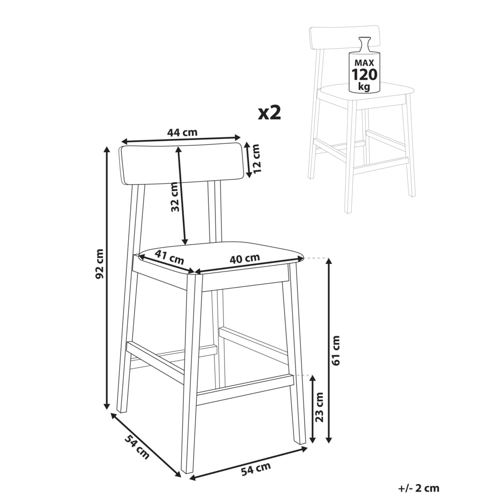 Set di 2 sedie da bar marrone scuro e tortora con seduta in legno di gomma e poliestere, stile tradizionale retrò, per cucina e sala da pranzo