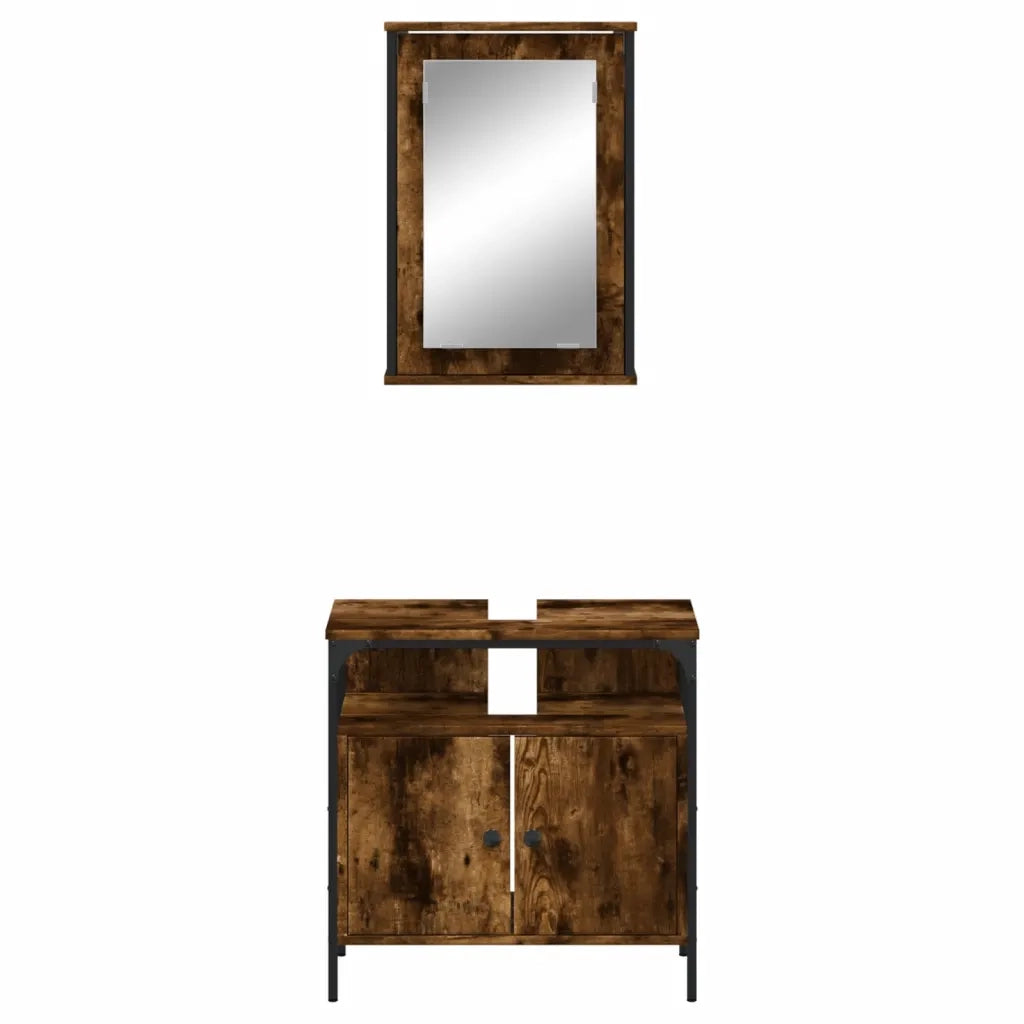 Set Mobili da Bagno 2 pz Rovere Fumo in Legno Multistrato 3214777
