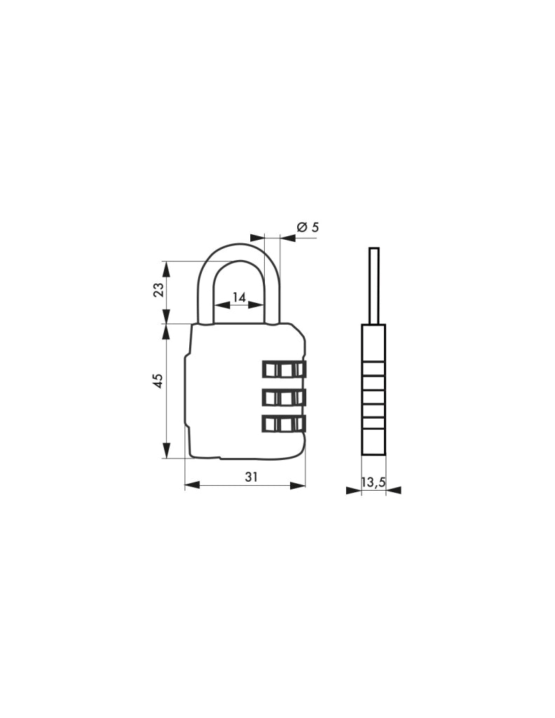 Lucchetto Codice Compact 03, bagaglio, 3 cifre, arco in acciaio, 31mm, nero - THIRARD