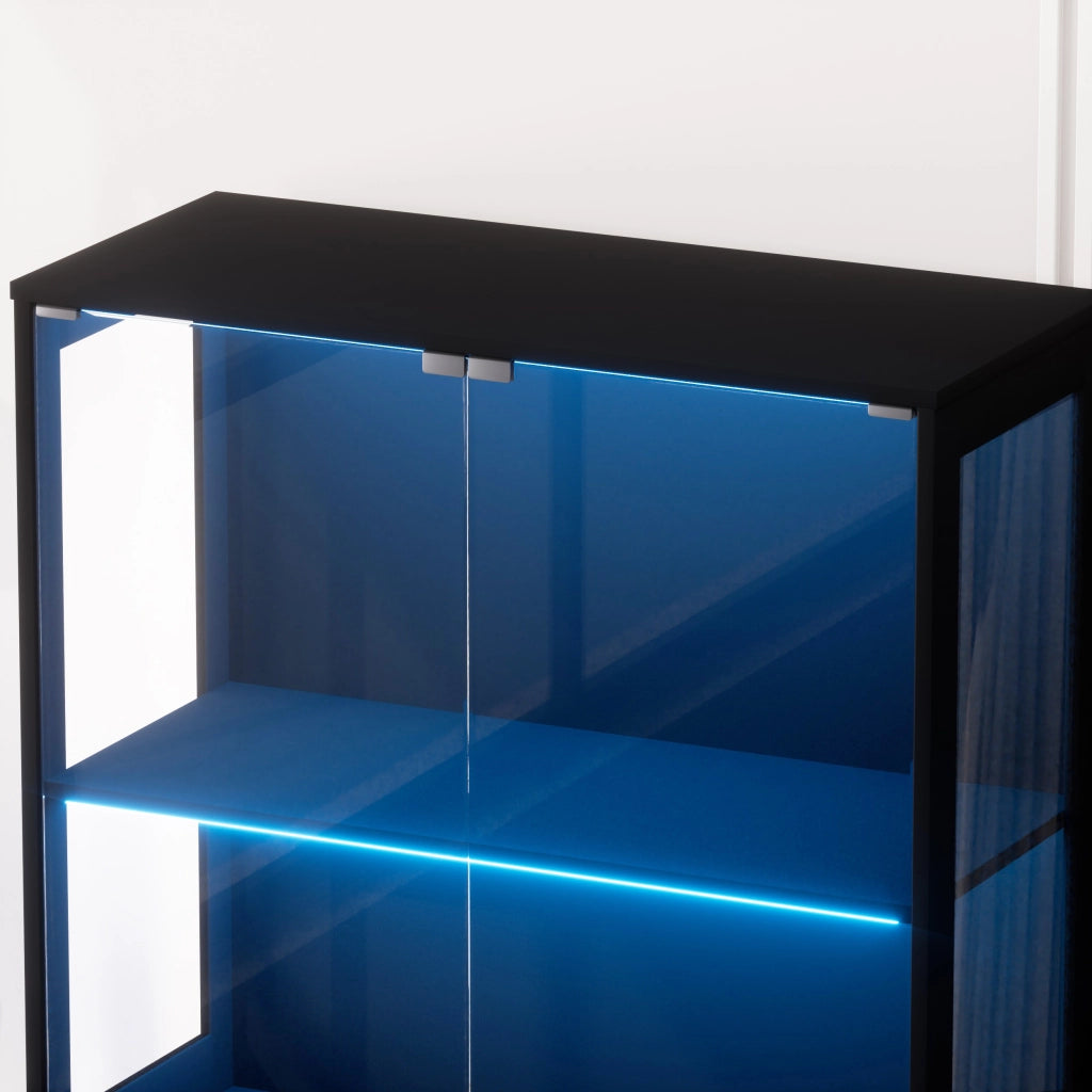 Vetrina in Vetro 4 Ripiani con Luce LED e Ante ¨C MINIMAL ¨C Nero