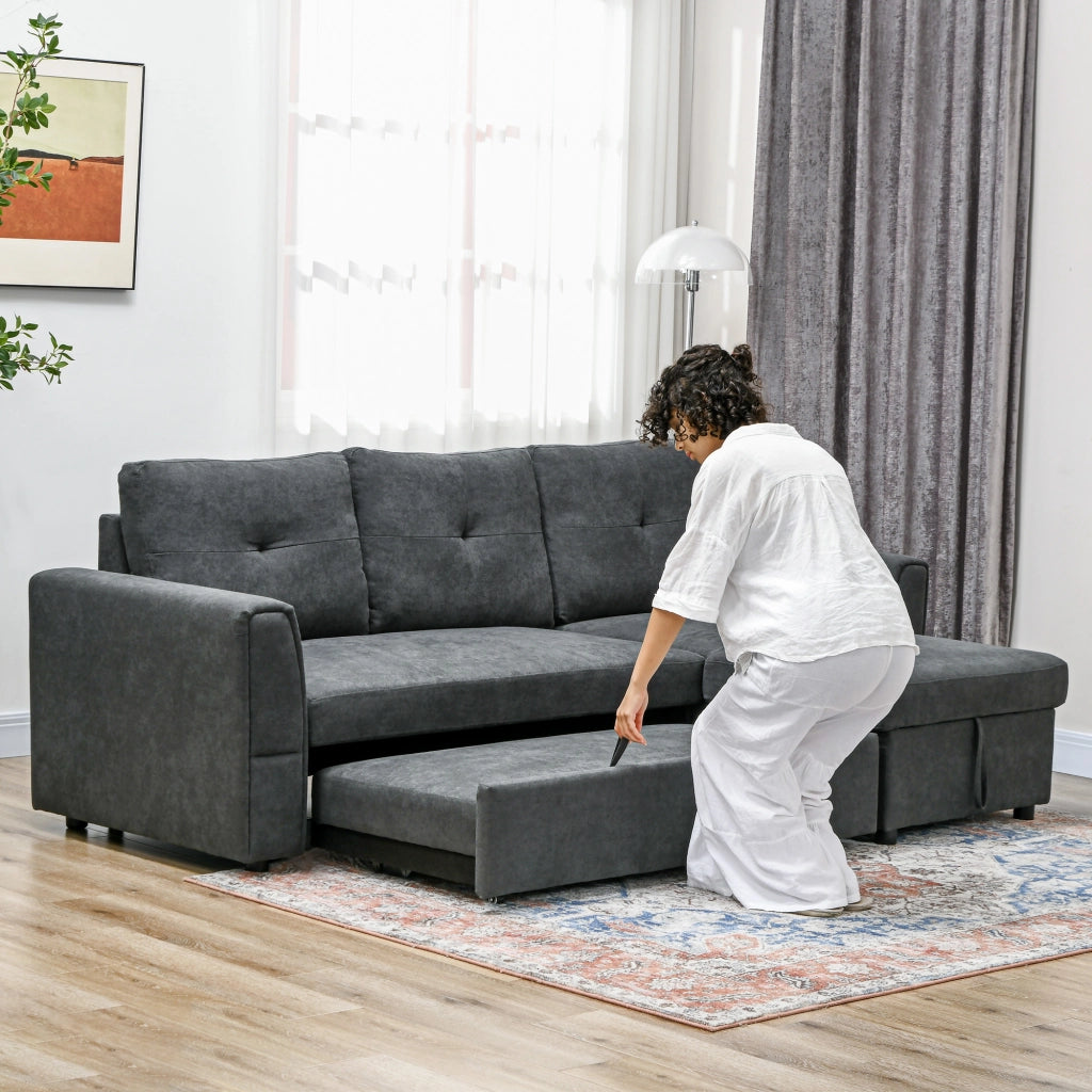 Divano letto 3 posti con chaise longue ¨C Xylo ¨C tessuto grigio scuro