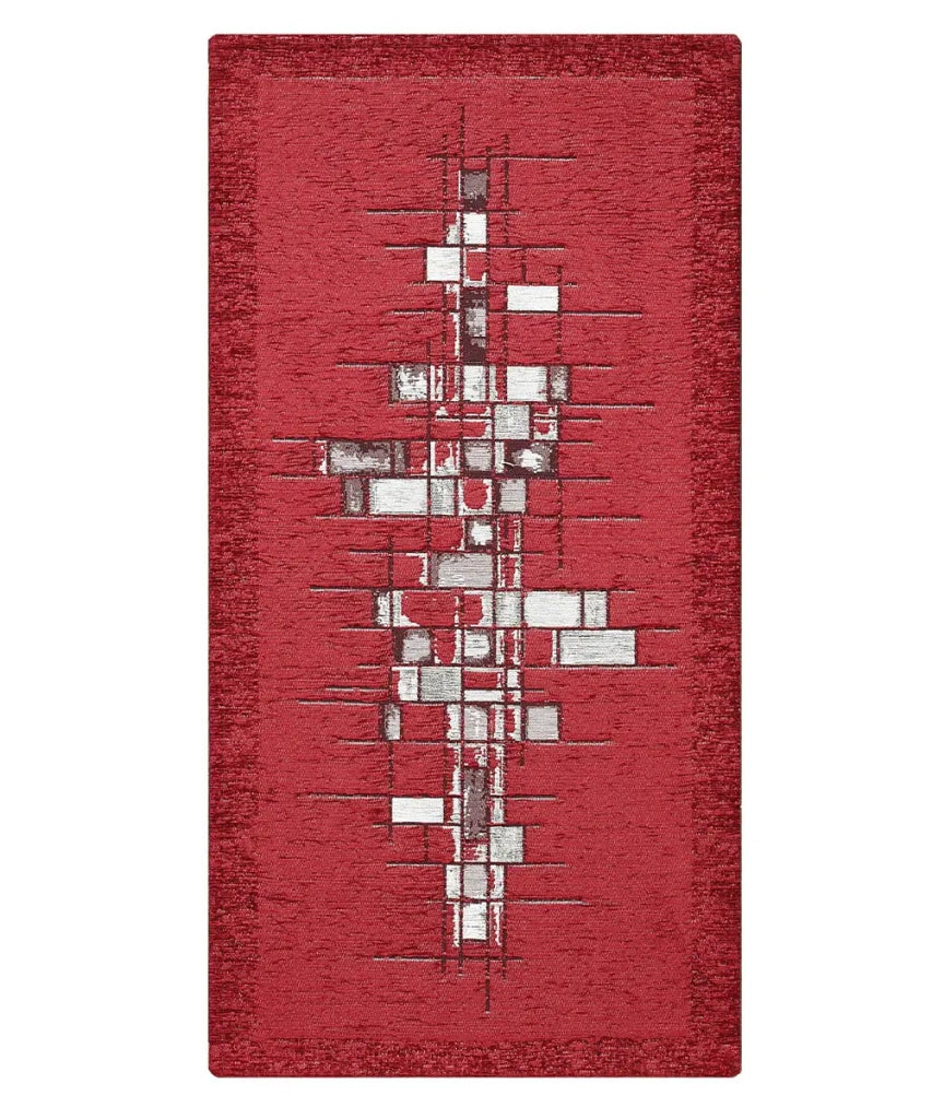 Tappeto moderno PIXEL ROSSO disegno arte contemporanea astratto geometrico, passatoia cucina multiuso lavabile in lavatrice e anti-scivolo cm.55x280