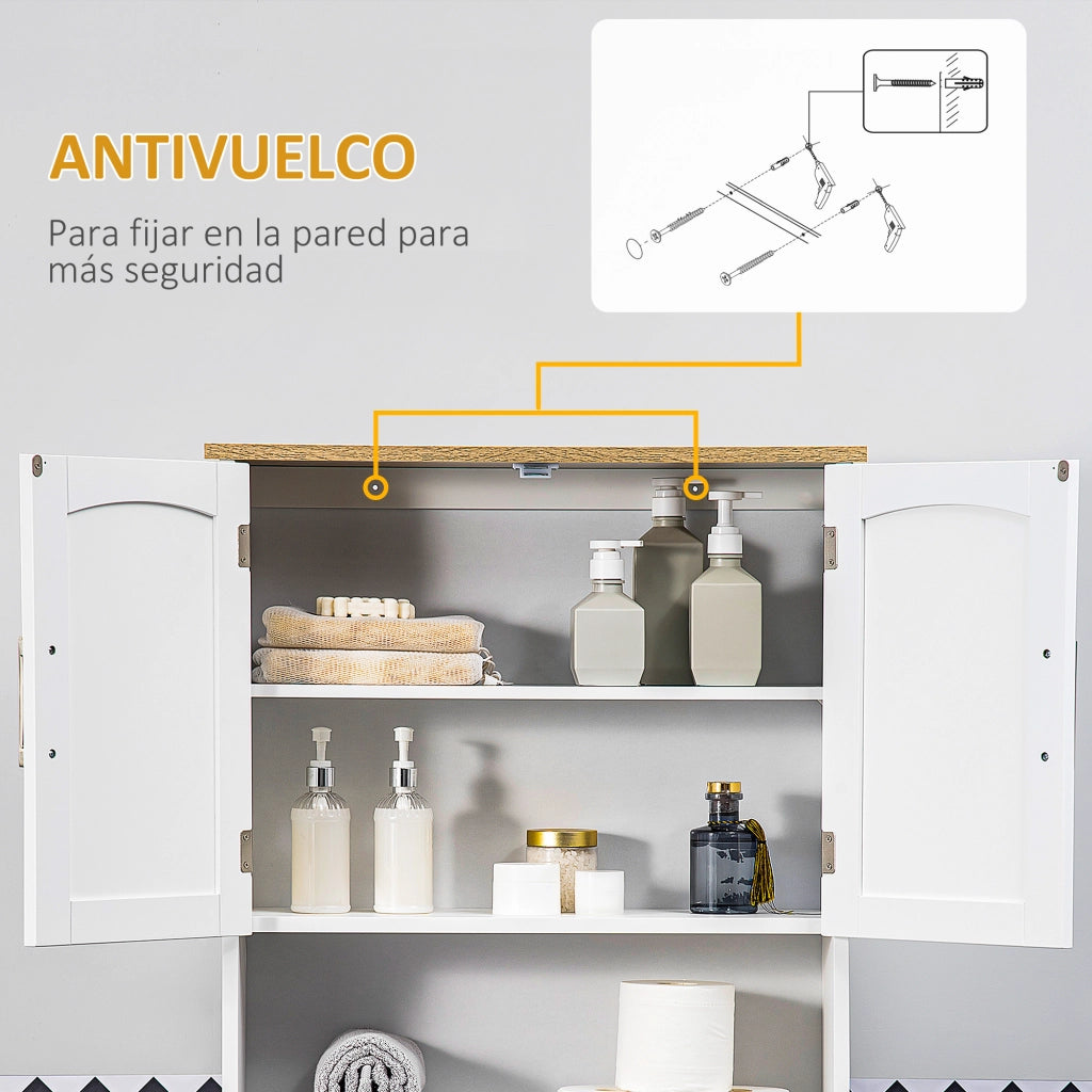 Mobiletto Alto per Lavatrice con Ripiano Aggiustabile sopra WC ¨C Zephmum ¨C Bianco 64x22x165 cm