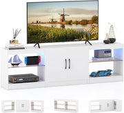 Mobile TV da 85" 3 in 1 con Luci LED, Mobiletto porta Televisori Liberamente Combinabile da 3 Pezzi, con Ripiani in Vetro Regolabili, per Soggiorno, Camera da Letto, 195x30x55cm (Bianco)