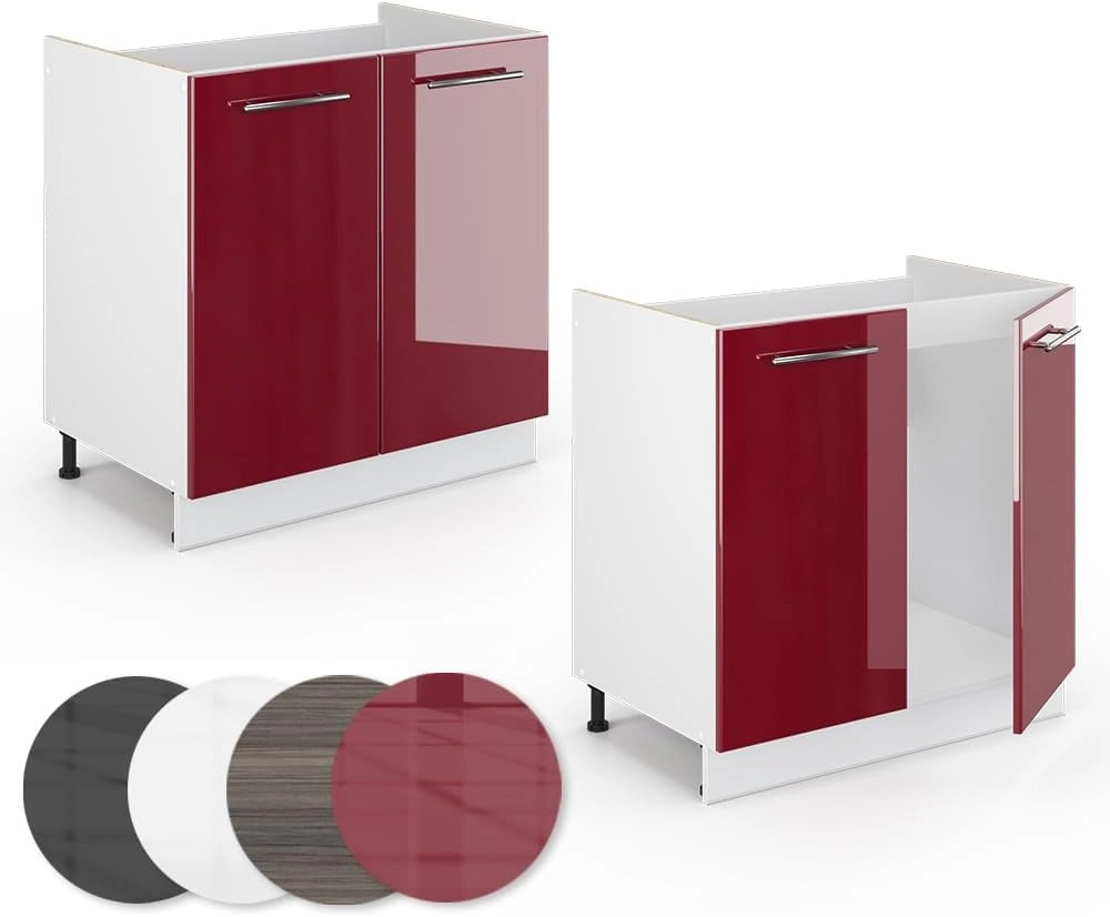 Mobile lavello cucina Fame-Line, Rosso bordeaux lucido, 80 cm, PL Antracite, per la combinazione con altri moduli della serie Fame-Line