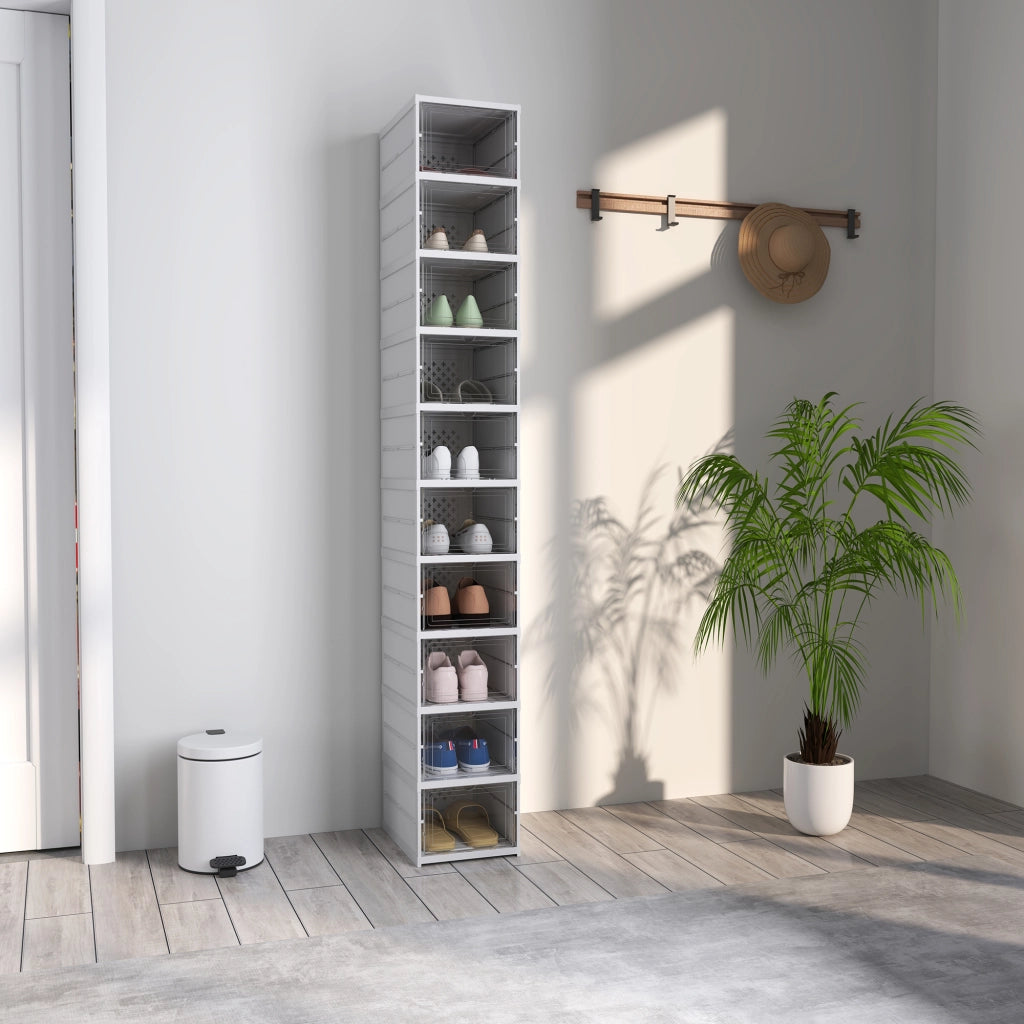 Armadio per scarpe ¨C zephmum ¨C bianco, pieghevole, 10 livelli