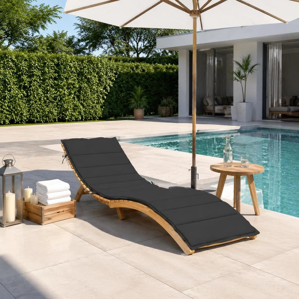 Sun Lounger Cushion, Black, 200x50x3 Cm, Oxford Fabric