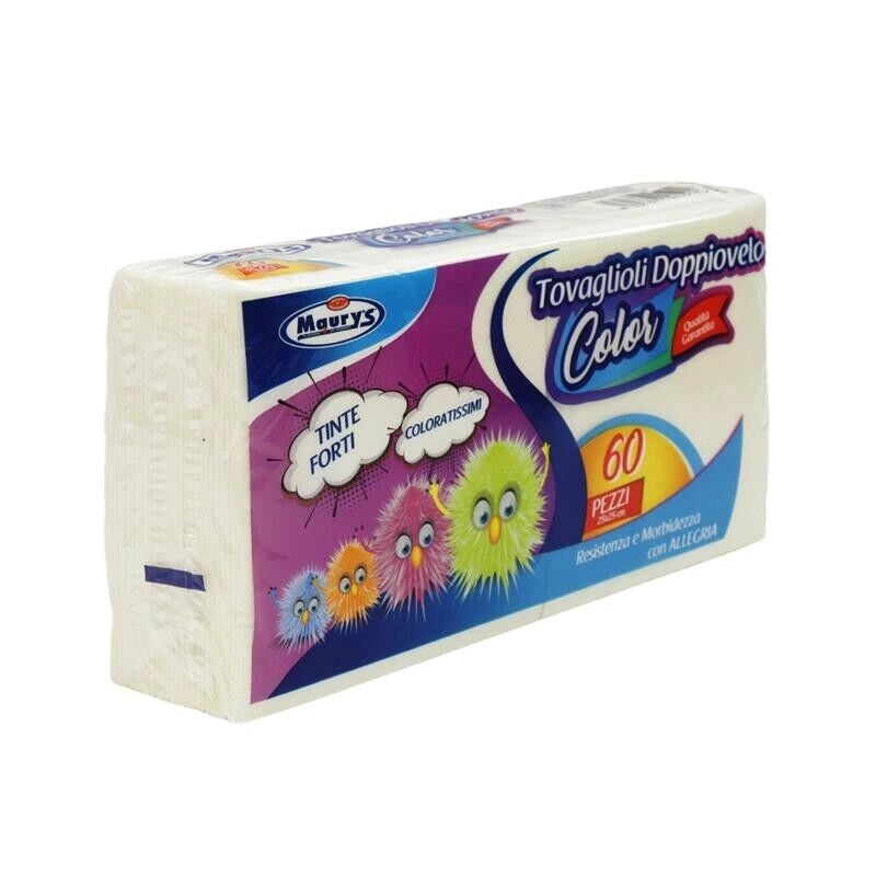MAURY'S TOVAGLIOLI COLORATI A DOPPIO VELO 25 X 25  CM COLORE CREMA 60 PEZZI