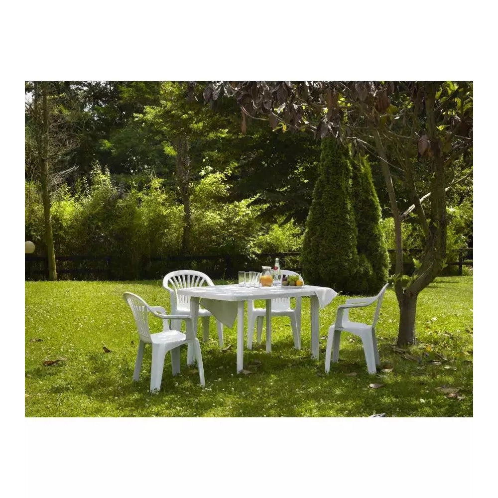 Trade Shop - Set 6 Pz Sedia Bianca Poltrona Plastica Impilabile Con Braccioli 54x53x80 Cm 862456 -
