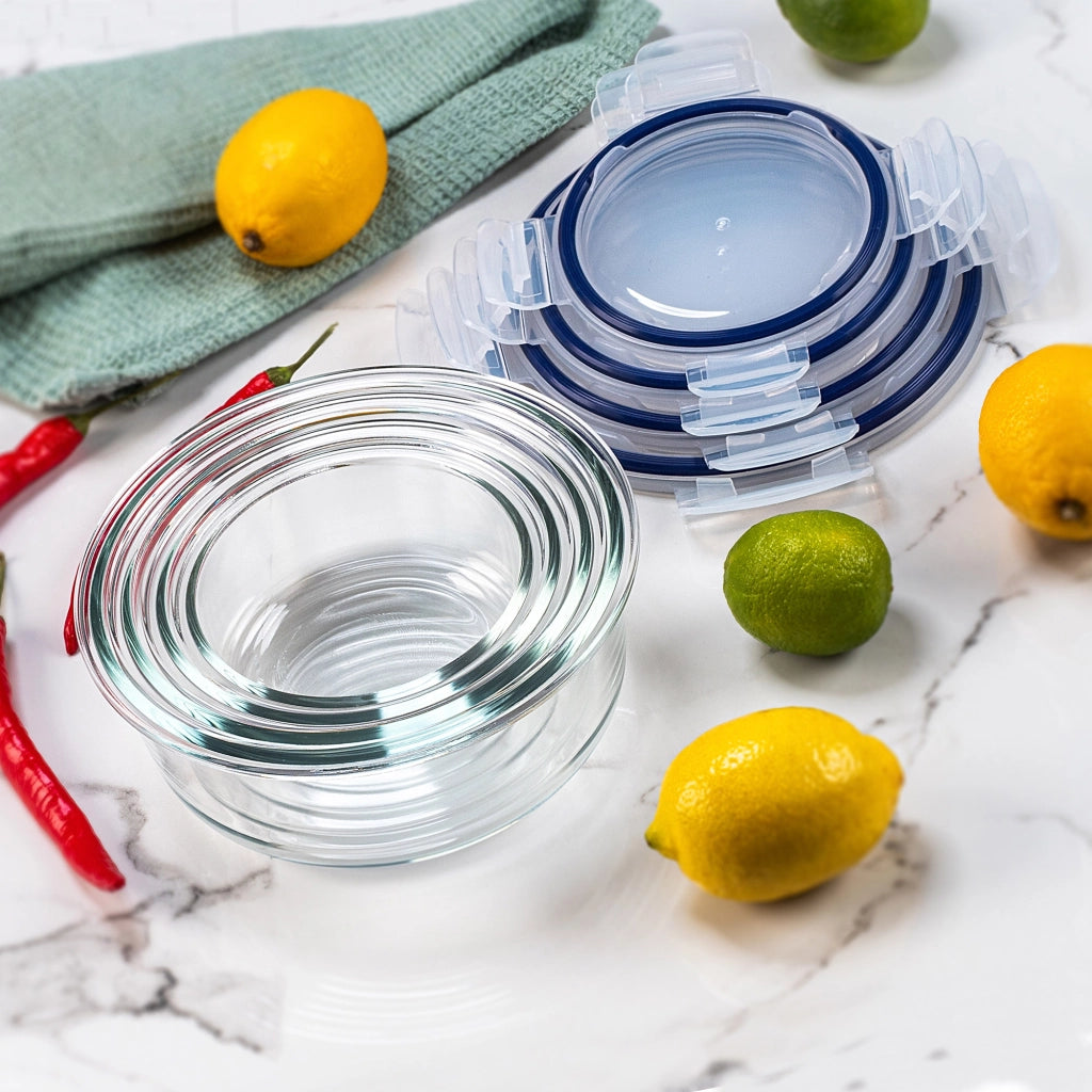 Set di contenitori per alimenti KADAX con coperchio in vetro, scatola rotonda, 4 pezzi