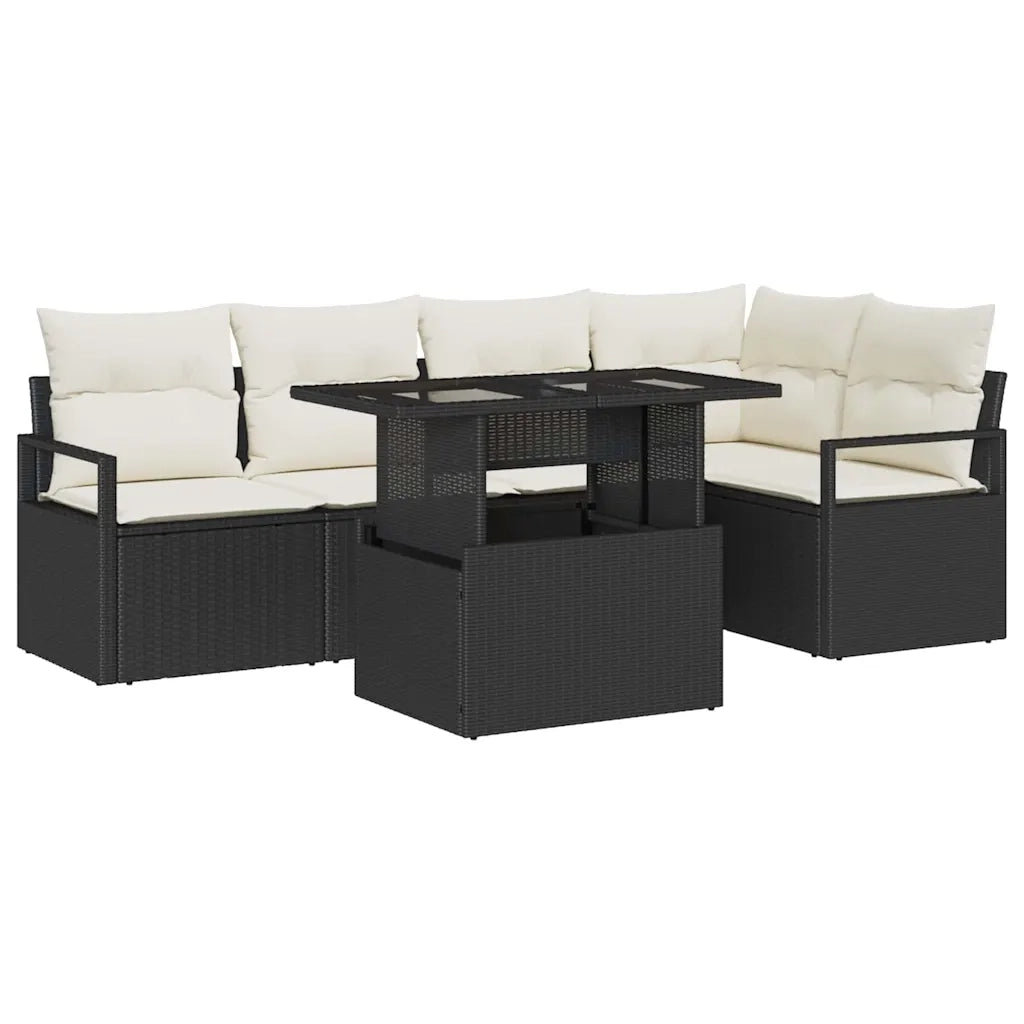 Set Divano da Giardino 6 pcs Nero e Crema polyrattan
