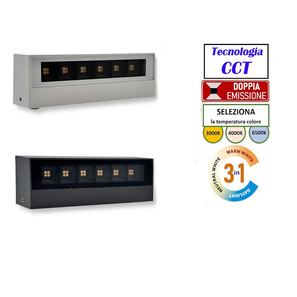 Trade Shop - Applique Led Da Esterno A Doppia Emissione 14 Watt Cct 3 Tonalità Di Luce Ip65 176-3c -