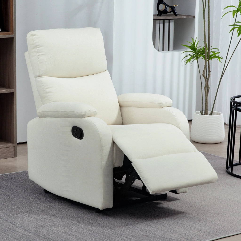 Poltrona Reclinabile Manualmente a 60¡ã Extra Imbottita in Tessuto con Poggiapiedi, Crema