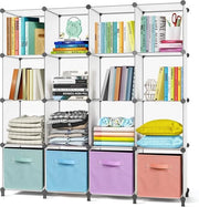 Cassettiere con 16 scatole, ripiani di archiviazione, mobile per la riorganizzazione, scatole, rete di sostegno in PP, plastica, cassettiera per bambini, cassettiera per giocattoli, armadio a pannelli, cassettiera a stante, bianca