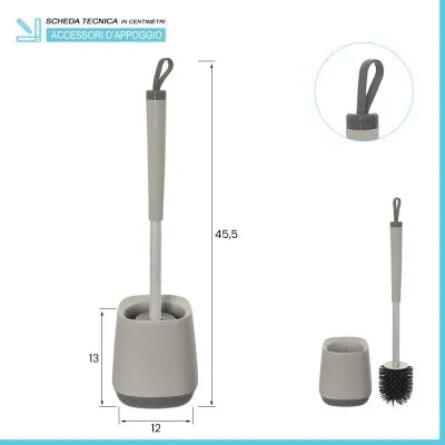 Portascopino da appoggio grigio e grigio scuro con setole in silicone