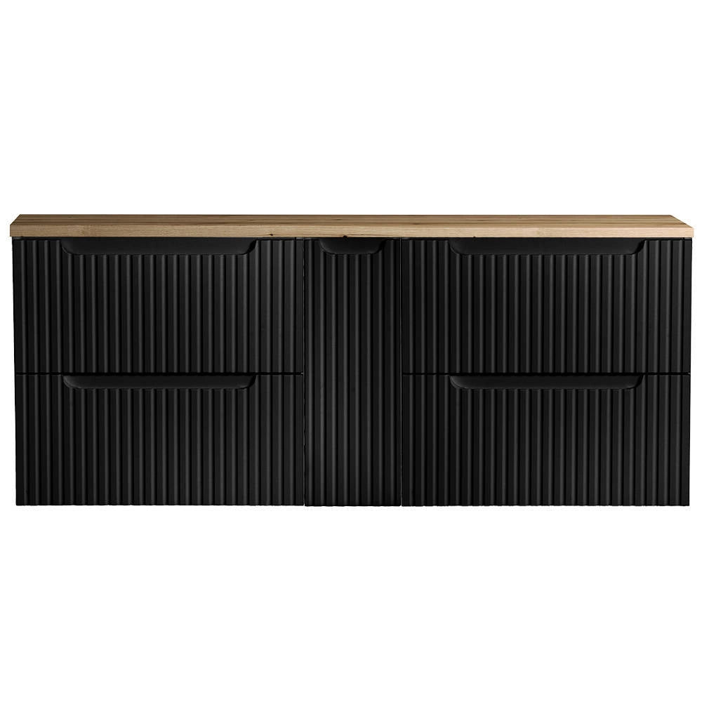 Mobile Sottolavabo Doppio da Parete NEWPORT a 4 Cassetti e Armadietto 140 x 60 x 40 cm - Nero / Effetto Rovere [en.casa]