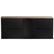 Mobile Sottolavabo Doppio da Parete NEWPORT a 4 Cassetti e Armadietto 140 x 60 x 40 cm - Nero / Effetto Rovere [en.casa]