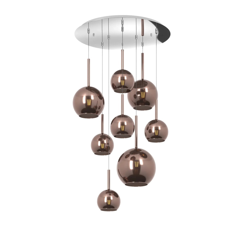 Lampadario Contemporaneo Future Metallo Cromo Vetro Mix Rame 8 Luci E27