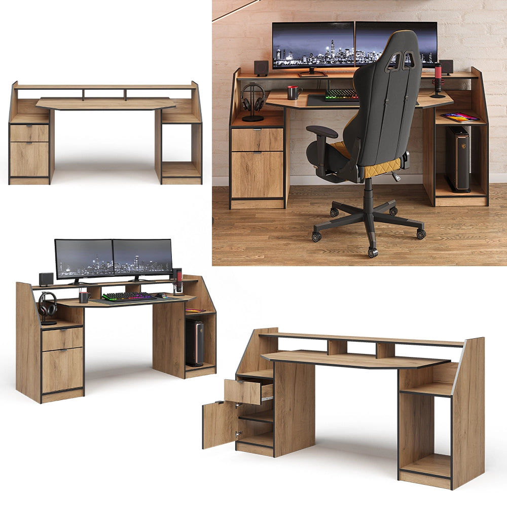 Vicco Scrivania computer Quercia dorata 179.8 x 65.5 cm con 1 cassetto e 1 anta