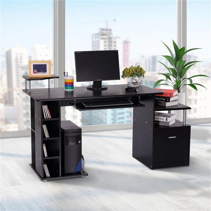 SCRIVANIA PC MODERNA CON CASSETTI IN LEGNO NERO