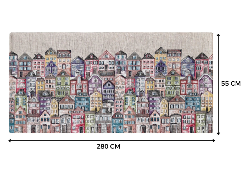 Tappeto Passatoia Cucina Corsia Retro Antiscivolo Disegno Village By Suardi - 55x280 - Village