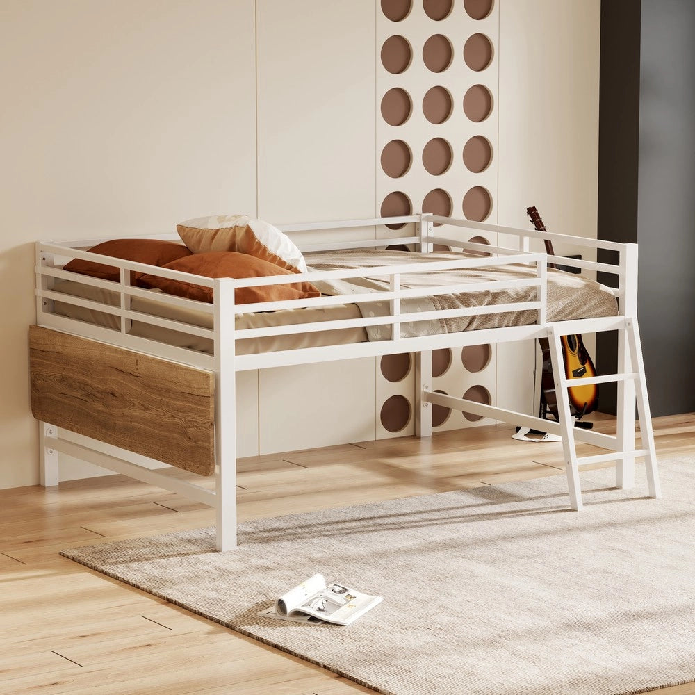 Letto a Soppalco con Scrivania e LED ¨C MINIMAL ¨C Metallo Bianco 140x200