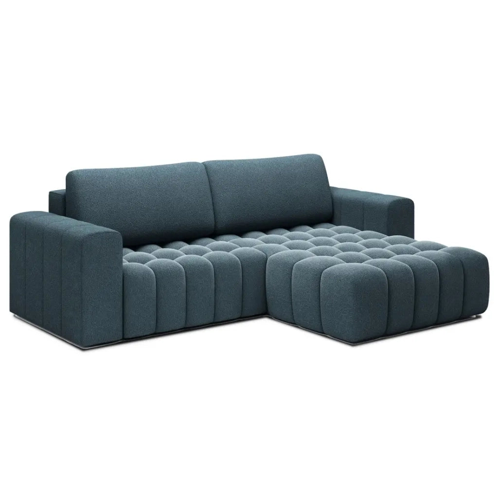 Divano angolare trasformabile DORY blu notte 250 cm con contenitore angolo destro