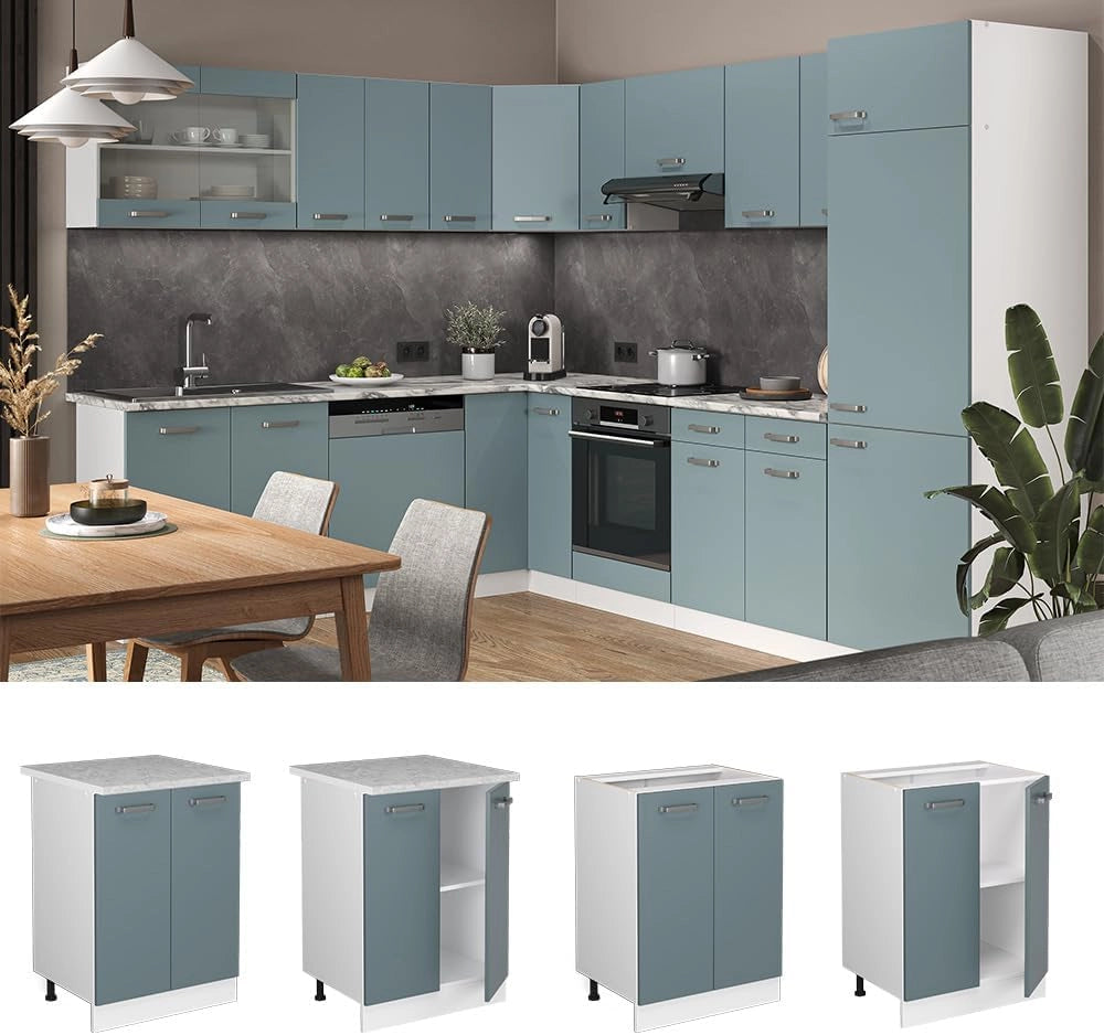 Mobiletto base cucina R-Line, Grigio-blu, 60 cm senza piano di lavoro, per la libera combinazione all'interno di sistemi cucina modulari