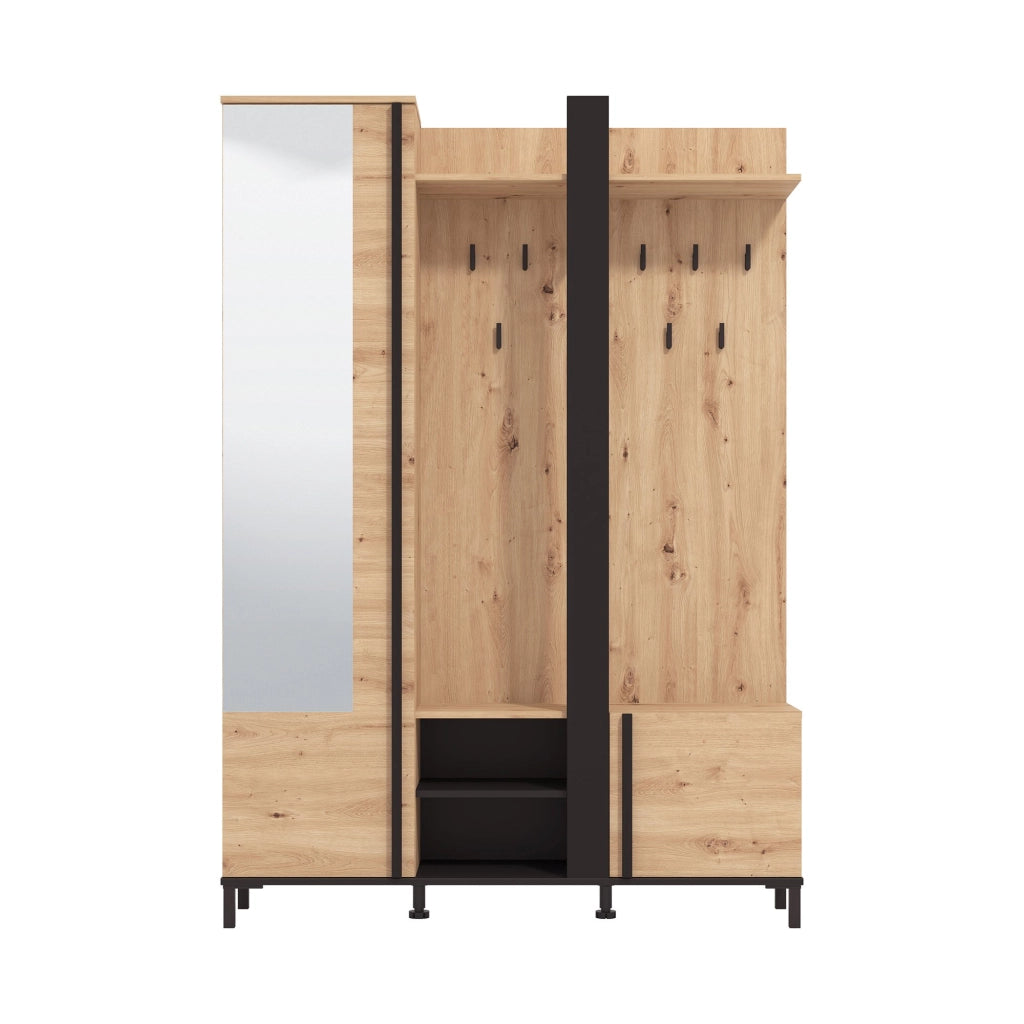 Pandino, Mobile da Ingresso Specchio Incluso, 134.5x34.5x192.5h cm Marrone Rovere Nodi