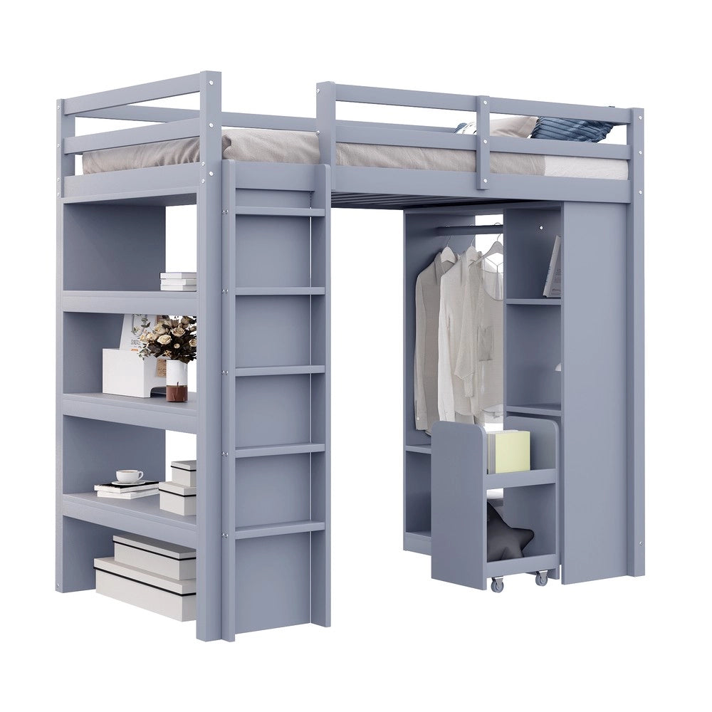 Letto a Soppalco per Bambini con Scaffali e Cassetti ¨C MINIMAL ¨C 90x200 Grigio