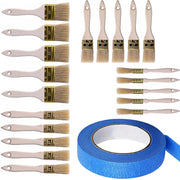 Set di Pennelli Piatto e Nastro Adesivo Blu 40mm x 50m – Set per Pittura con Setole Naturali | Varie Dimensioni