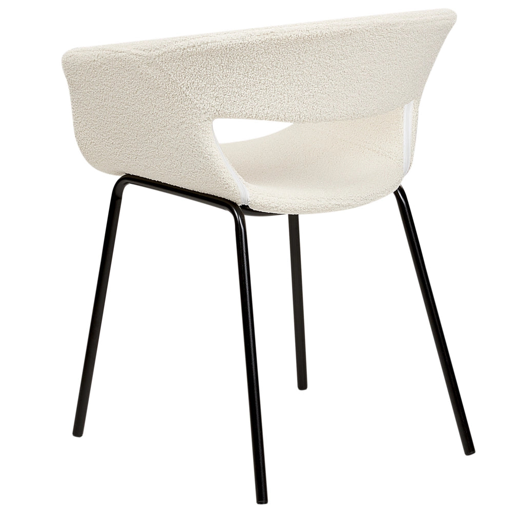 Set di 2 sedie tessuto bouclè bianco sporco senza braccioli con gambe in metallo per la sala da pranzo Cucina