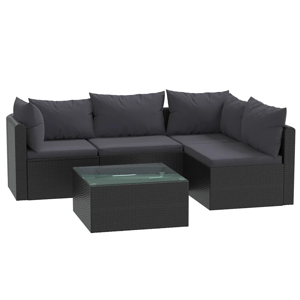 Set Divani da Giardino 5 pz con Cuscini in Polyrattan Nero cod mxl 61992