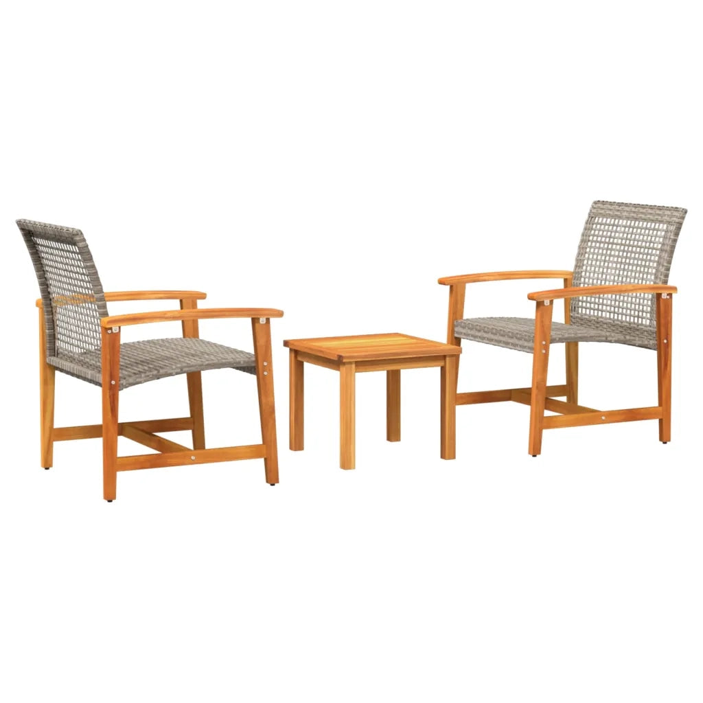 Salotto da Giardino-Set da Bistrot 3 pz Grigio in Polyrattan e Legno di Acacia